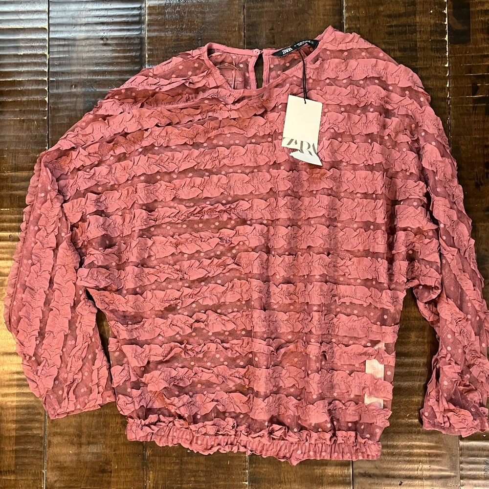 NEW NWT ZARA RUFFLED TULLE BLOUSE COLOR
MARSALA / DARK ROSE SIZE xs - Picture 4 of 6